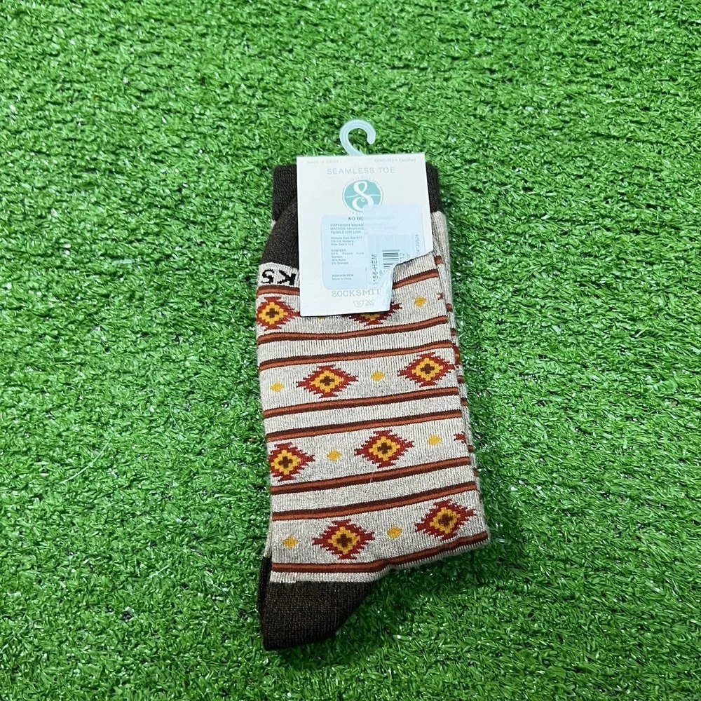 NWT Socksmith Bamboo Crew Socks Women's‎ Aztec Horse Equestrian Print Rodeo